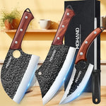 MDHAND 4-Piece Forged Butcher Chef Knife Set | Meat Cleaver for Camping BBQ