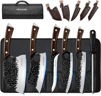 MDHAND 6-Piece Hammered Butcher Knife Set | High Carbon Steel with Storage Bag