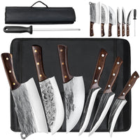 MDHAND 7-Piece Handmade Damascus Kitchen Knife Set | Meat Cleaver Boning Knife