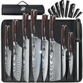 Chef Knife Sets with Roll Bag, 9 Pieces Professional Knife Set, High Carbon Stainless Steel Kitchen Chef Knife Set, Red Pakkawood Handle, Dishwasher Safe