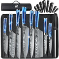 8-Piece Butcher Knife Set with Blue Resin Handle & Nylon Roll Bag