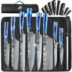 8-Piece Butcher Knife Set with Blue Resin Handle & Nylon Roll Bag