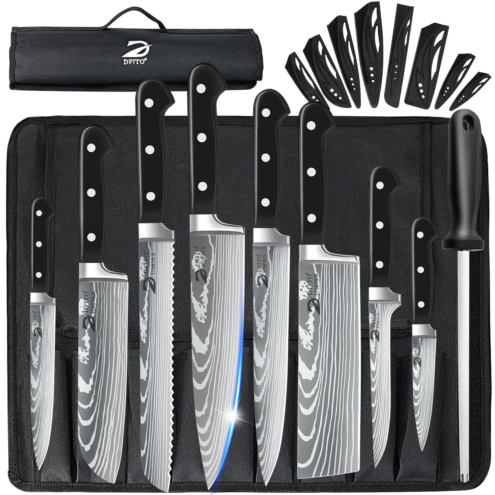 8-Piece Butcher Knife Set with ABS Handle & Nylon Roll Bag
