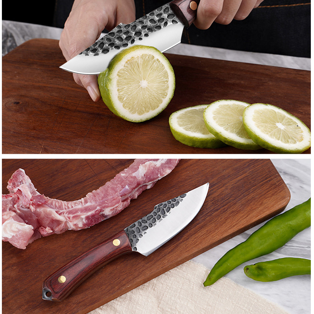 8-Piece Hammered Butcher Knife Set with Nylon Roll Bag