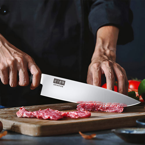 10-Piece Satin Finish Butcher Knife Set with Black Pakkawood Straight Handle & Nylon Bag