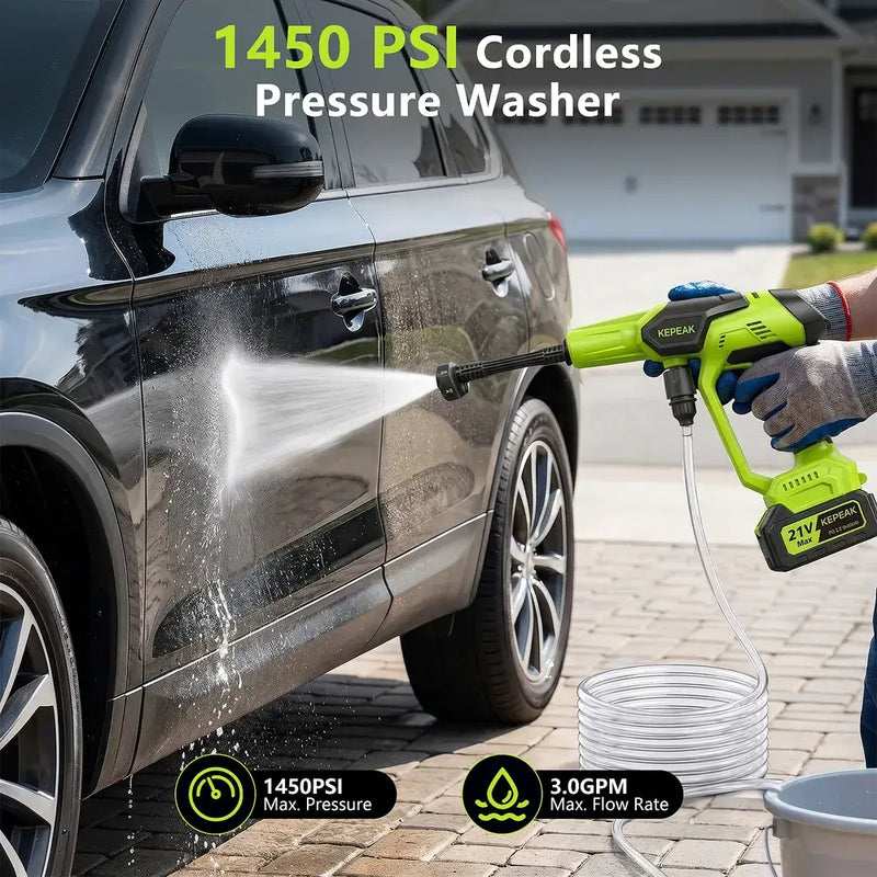 21V Cordless Pressure Washer | 1450 PSI Handheld for Car Garden Patio Cleaning