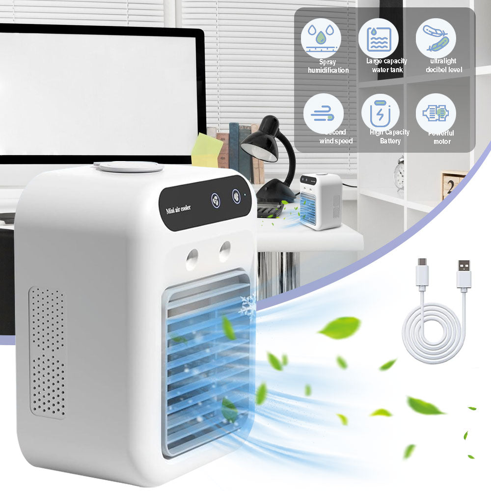 Q8 Mini Desk Air Cooler, Rechargeable & Plug-in Personal Evaporative Cooler, White