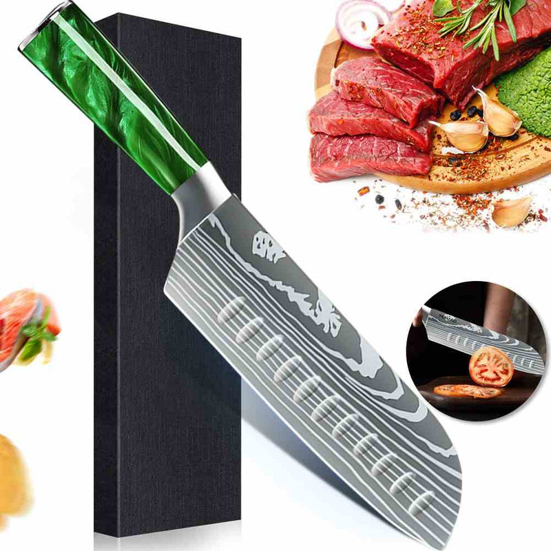 Green Resin Handle Kitchen Knife with Sheath