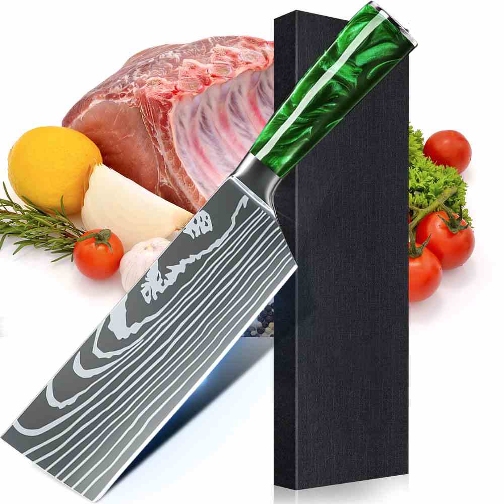 Green Resin Handle Kitchen Knife with Sheath – Style G