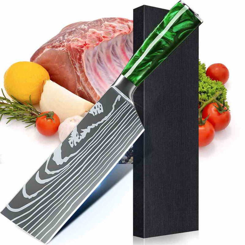 Green Resin Handle Kitchen Knife with Sheath