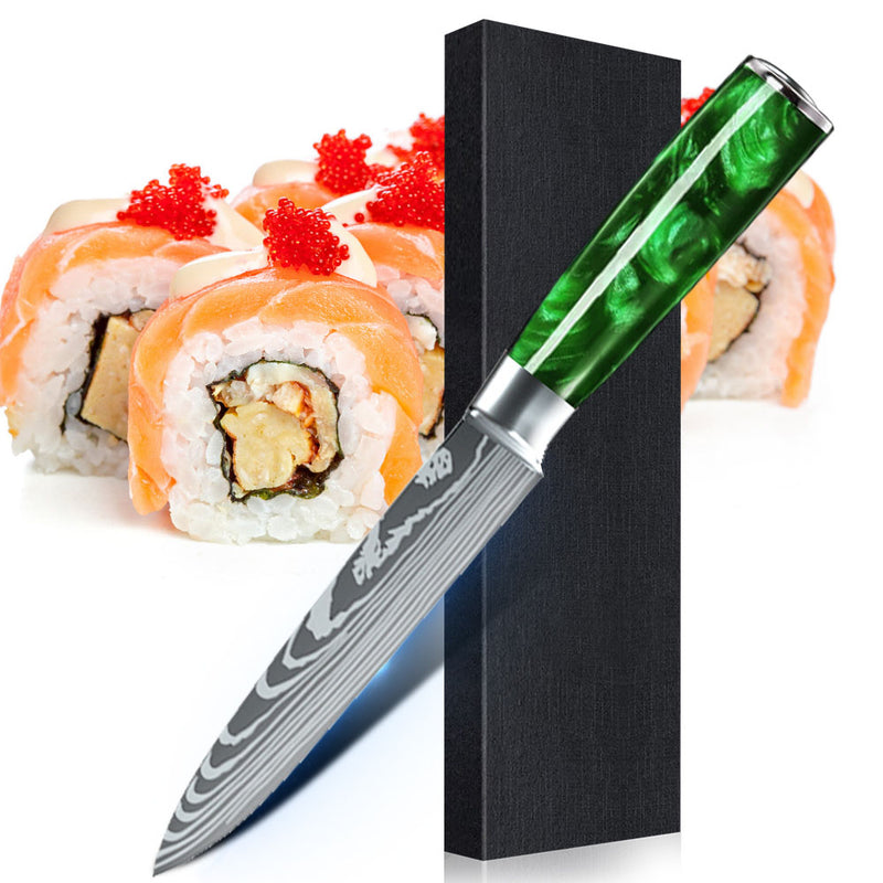 Green Resin Handle Kitchen Knife with Sheath