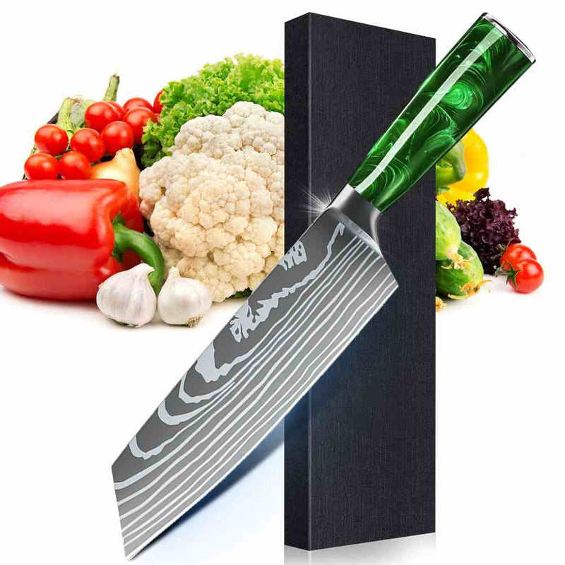 Green Resin Handle Kitchen Knife with Sheath