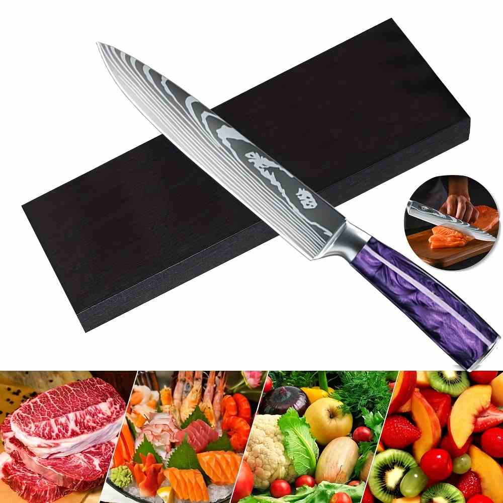 Purple Resin Handle Kitchen Knife with Sheath – Style C