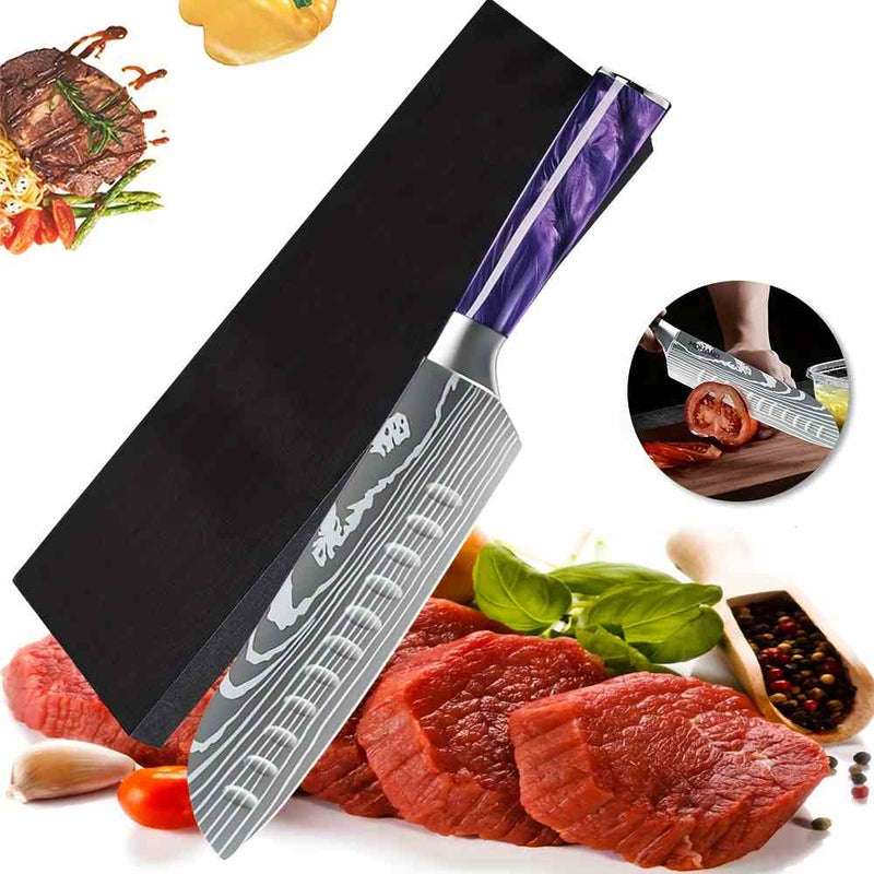 Purple Resin Handle Kitchen Knife with Sheath