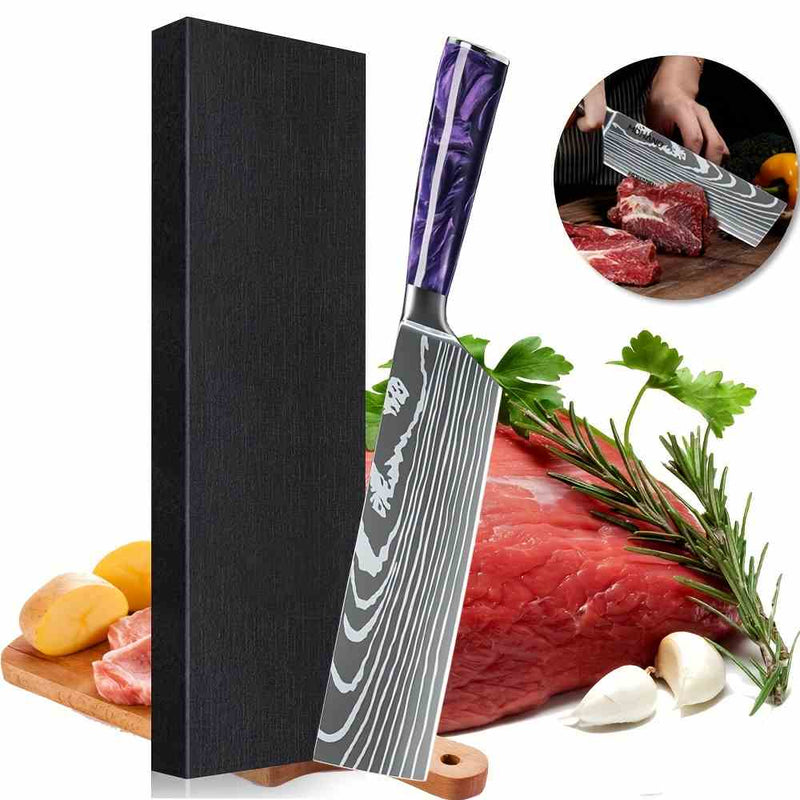 Purple Resin Handle Kitchen Knife with Sheath