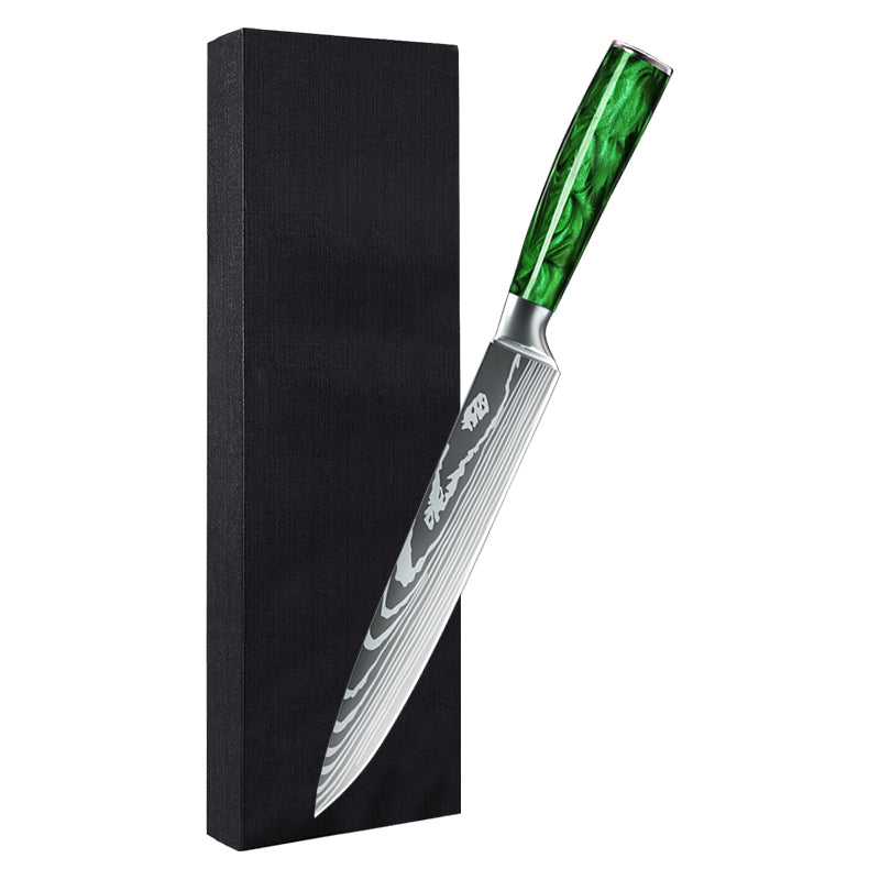 Green Resin Handle Kitchen Knife with Sheath