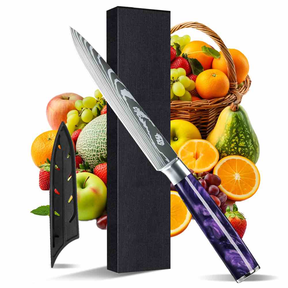Purple Resin Handle Kitchen Knife with Sheath – Style I
