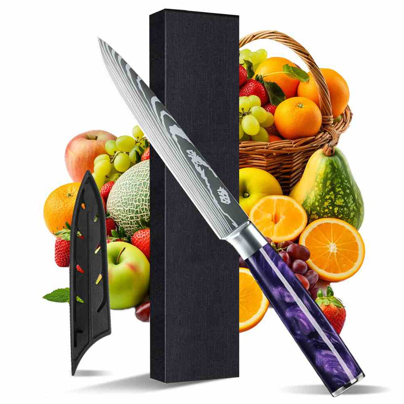Purple Resin Handle Kitchen Knife with Sheath