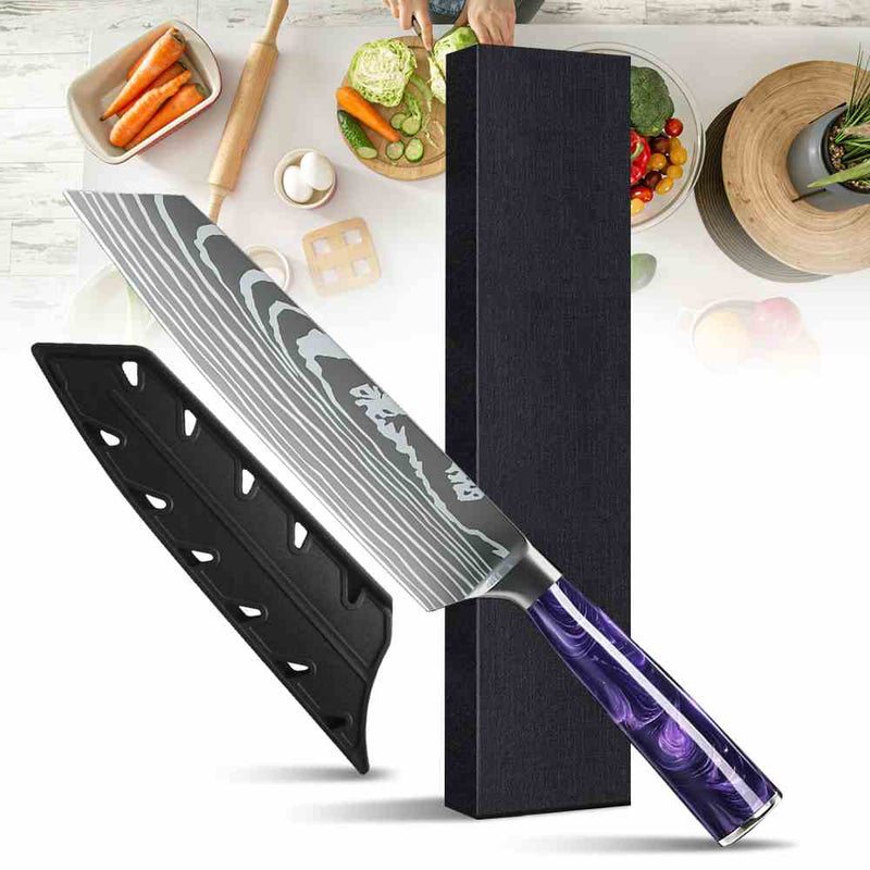 Purple Resin Handle Kitchen Knife with Sheath