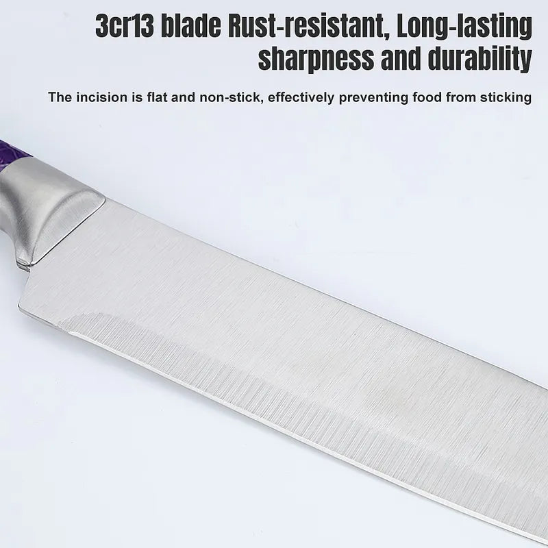 6-Piece Stainless Steel Kitchen Knife Set Purple Handle Block