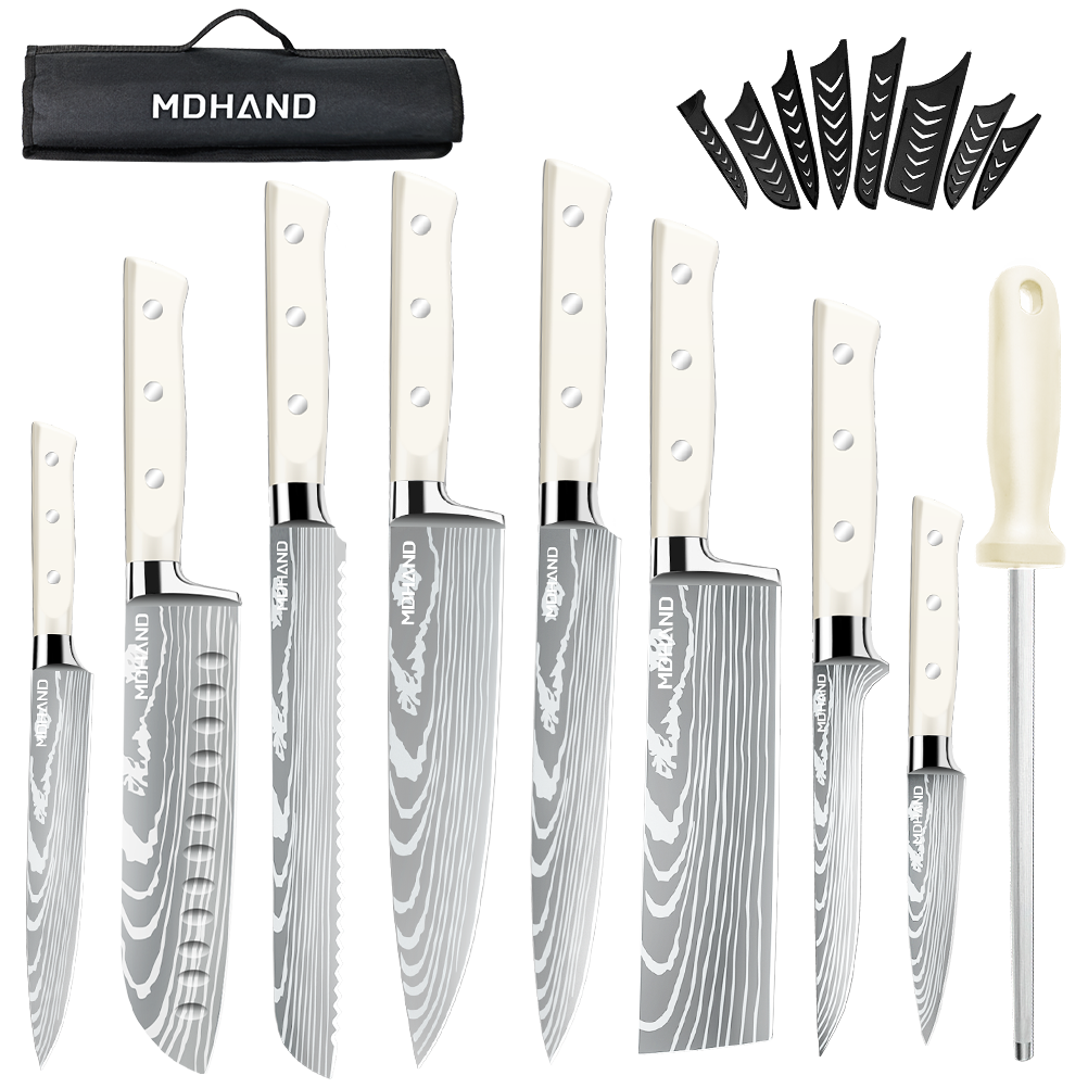 8-Piece Butcher Knife Set with ABS Handle & Nylon Roll Bag