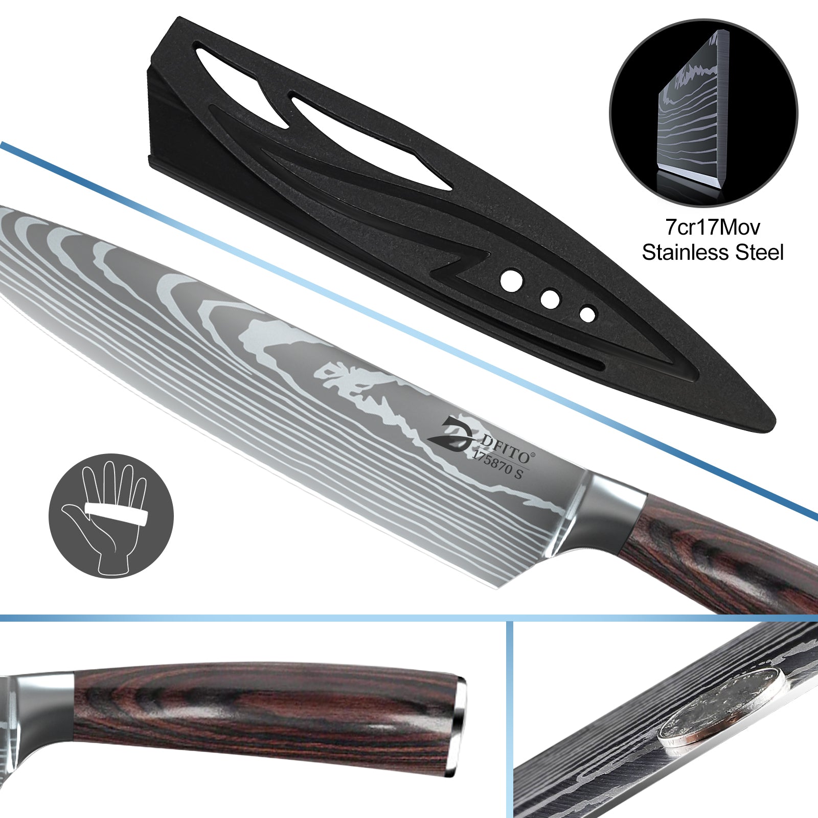 8-Piece Laser Etched Butcher Knife Set with Red Pakkawood Handle & Nylon Bag