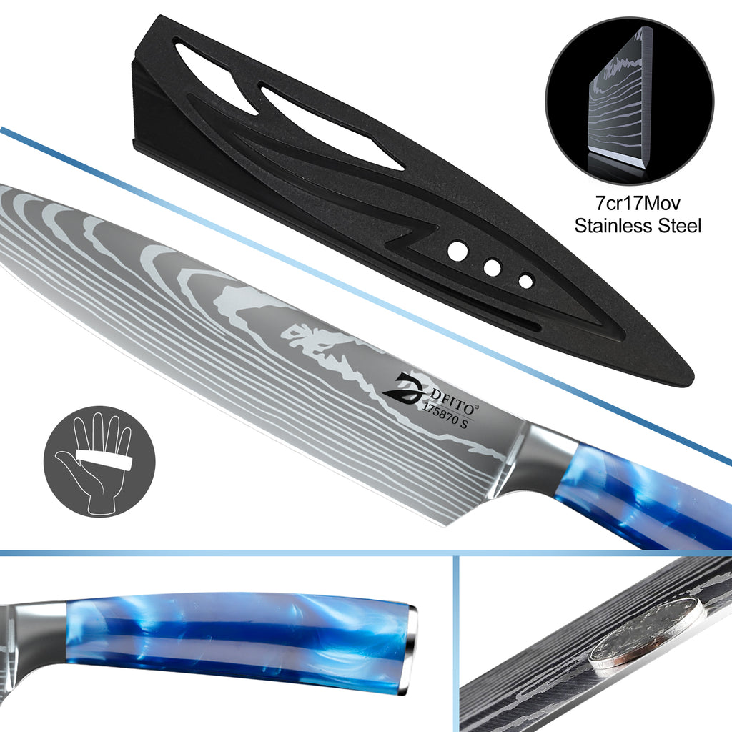 8-Piece Butcher Knife Set with Blue Resin Handle & Nylon Roll Bag