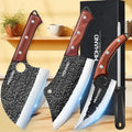 Juego de 4 cuchillos de chef forjados MDHAND | Cuchillo de carnicero para barbacoas de camping