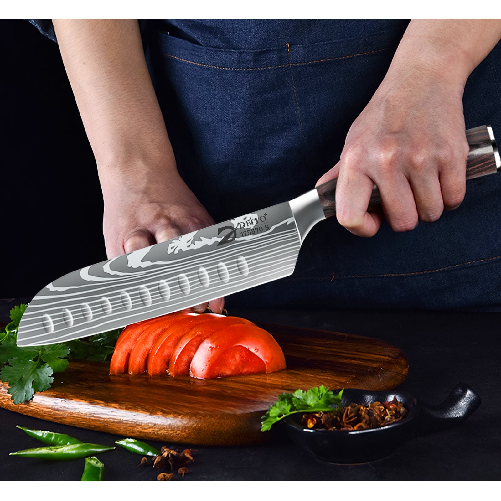 8-Piece Laser Etched Butcher Knife Set with Red Pakkawood Handle & Nylon Bag