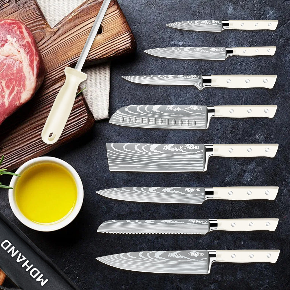 8-Piece Butcher Knife Set with ABS Handle & Nylon Roll Bag