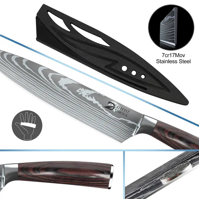 Home Cooking 9PCS German Steel Knives Laser Etched Roll Bag Gifts