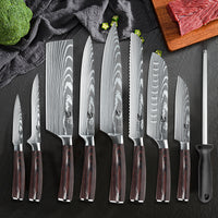 Chef Knife Sets with Roll Bag, 9 Pieces Professional Knife Set, High Carbon Stainless Steel Kitchen Chef Knife Set, Red Pakkawood Handle, Dishwasher Safe