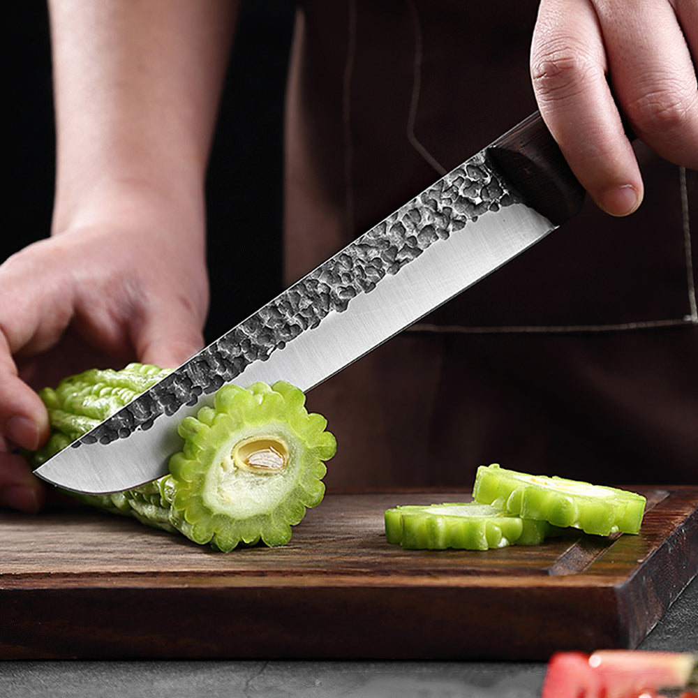8-Piece Hammered Butcher Knife Set with Nylon Roll Bag