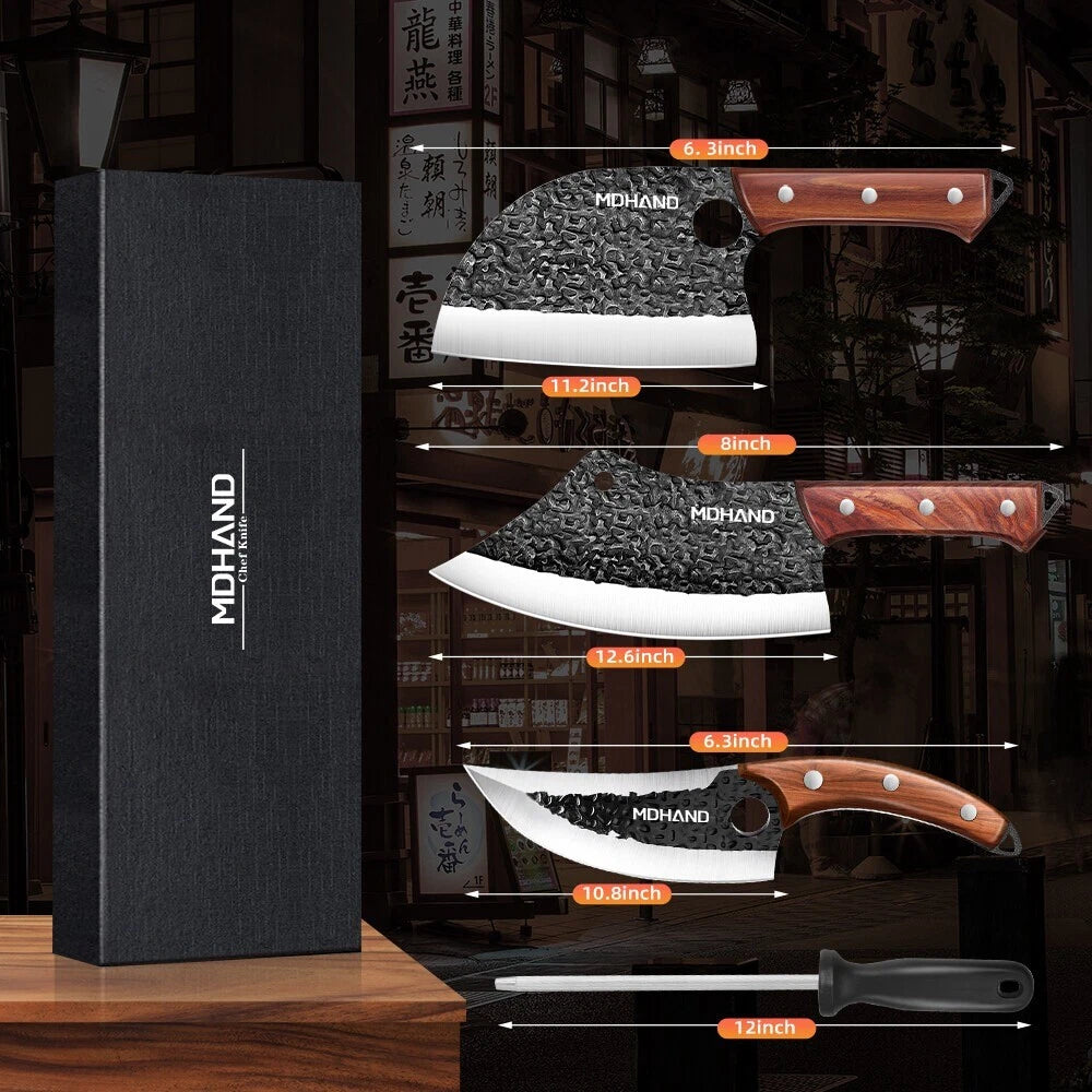 Butcher Boning Knife Hand Forged Steel Chef Knife Set Kitchen Knife Meat Cleaver
