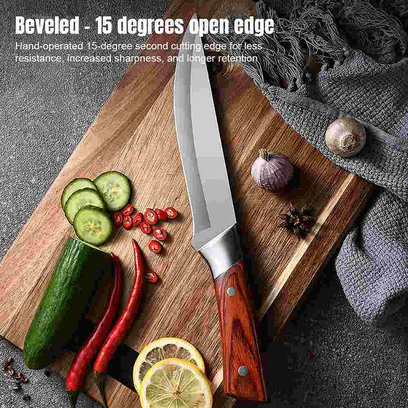 4-Piece Butcher Knife Set with Wood-Grain Handles & Protective Sheath