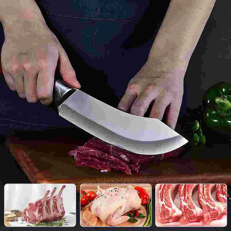 4-Piece Butcher Knife Set with Wood-Grain Handles & Protective Sheath