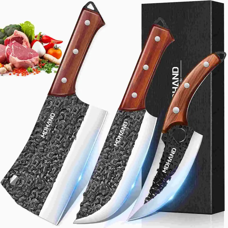 Hammered 4-Piece Butcher Knife Set