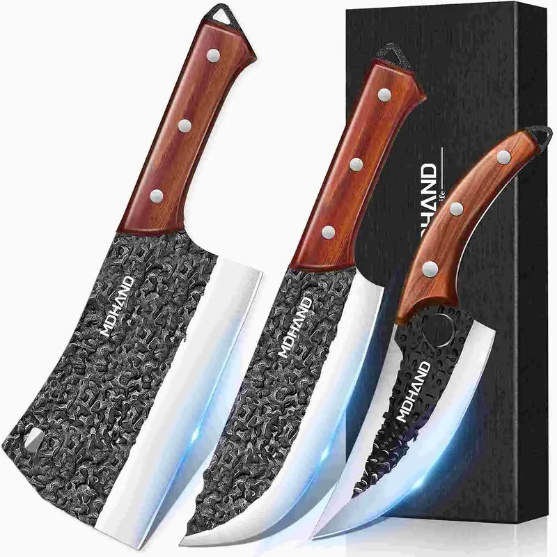 Hammered 4-Piece Butcher Knife Set