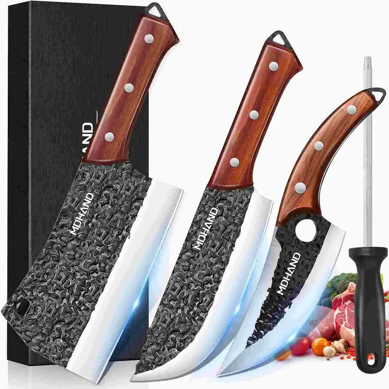 Hammered 4-Piece Butcher Knife Set