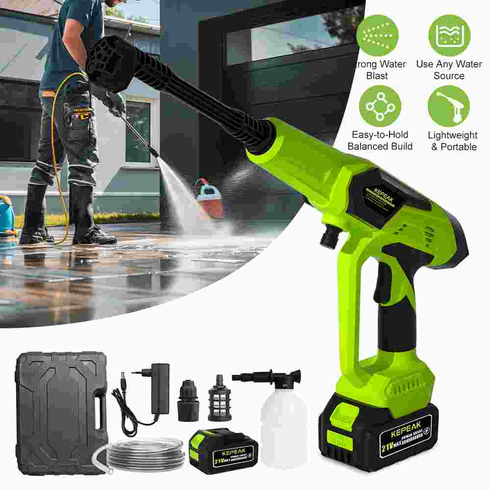 Cordless Pressure Washer 1450 PSI, 21V Portable Handheld Power Washer with 6-in-1 Spray Nozzle and 2 4.0Ah Batteries for Car, Garden, Patio