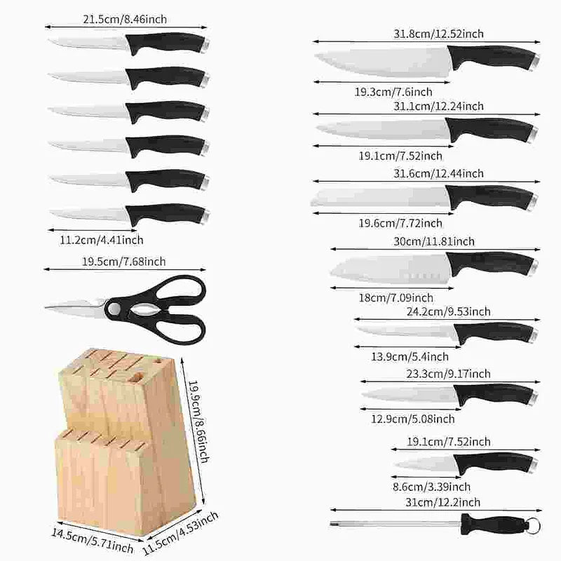 16-Piece Kitchen Knife Set with Wood Block