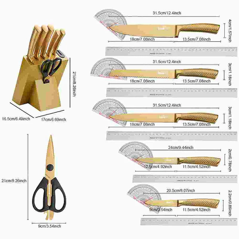 Gold 8-Piece Kitchen Knife Set with Sharpener