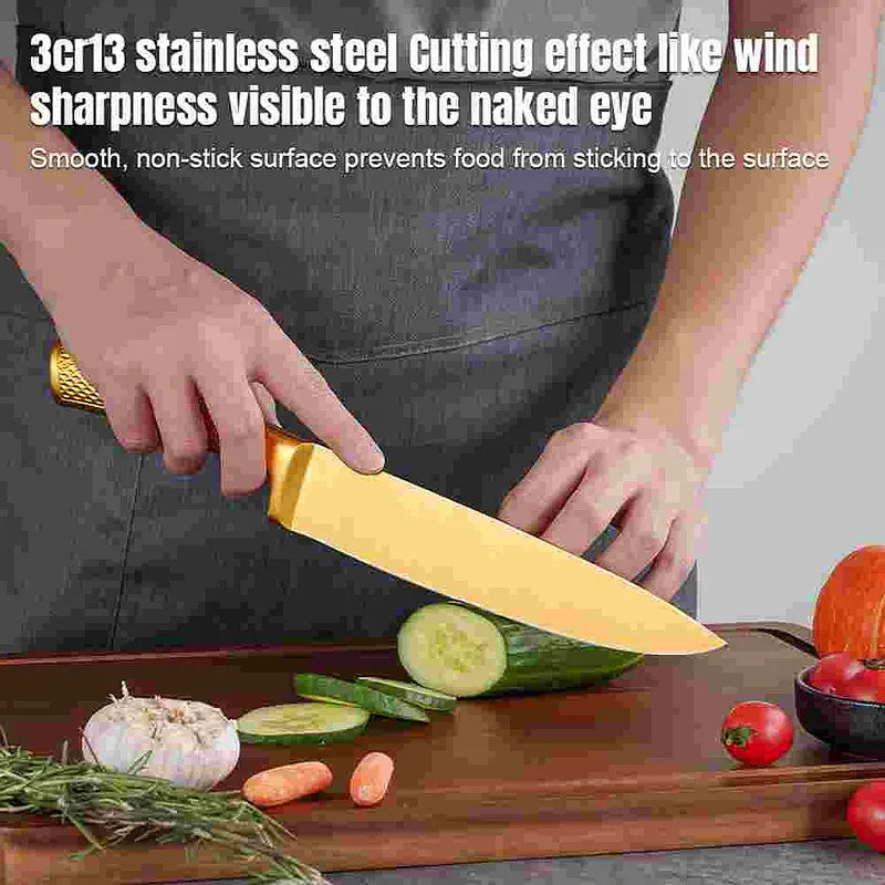 Gold 8-Piece Kitchen Knife Set with Sharpener