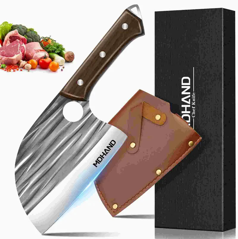 MDHAND Fish Head Knife with Striped Black Handle – Gift Box