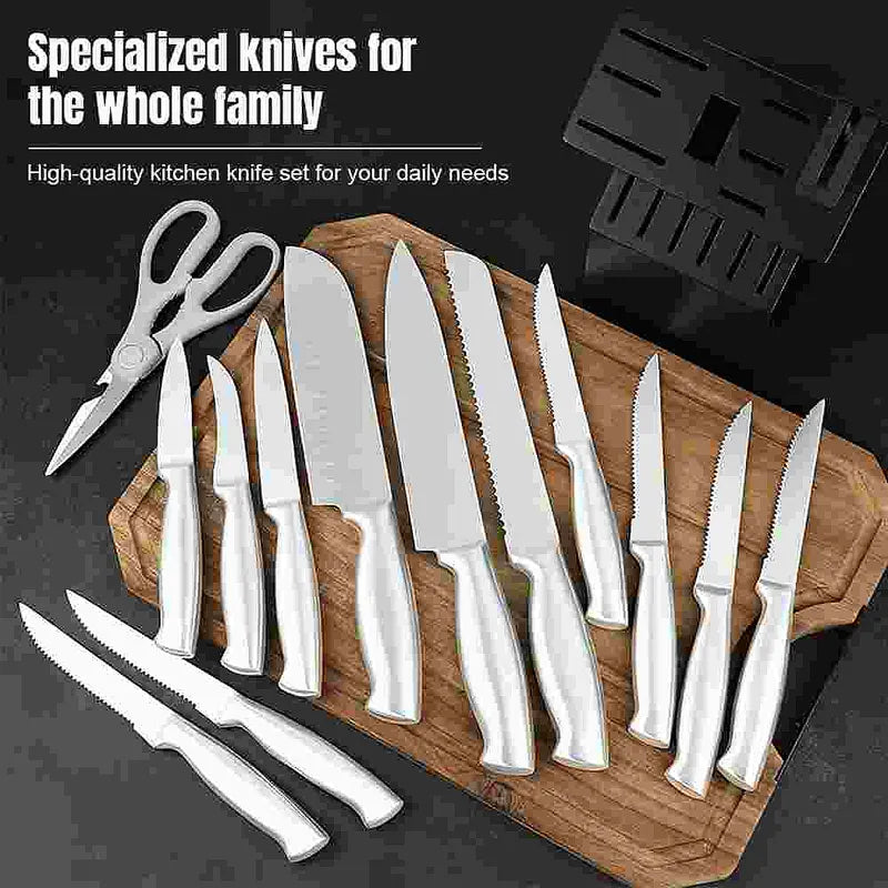 Black 14-Piece Kitchen Knife Set with Sharpener