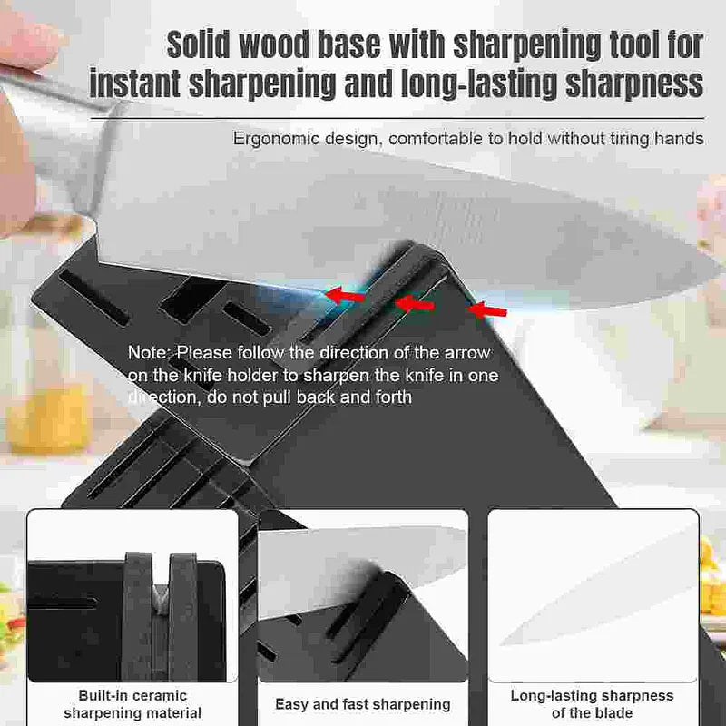 Black 14-Piece Kitchen Knife Set with Sharpener