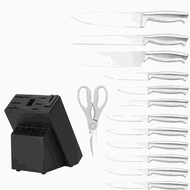 Black 14-Piece Kitchen Knife Set with Sharpener