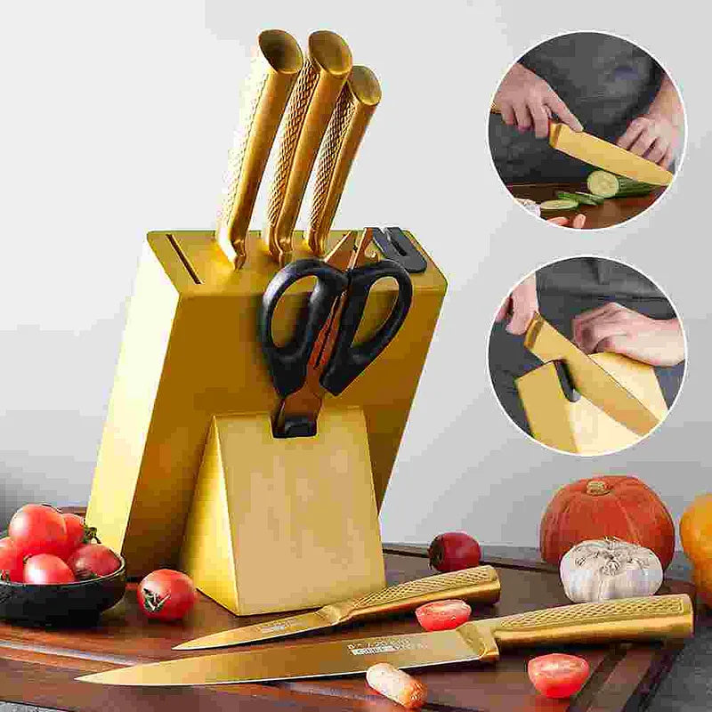Gold 8-Piece Kitchen Knife Set with Sharpener
