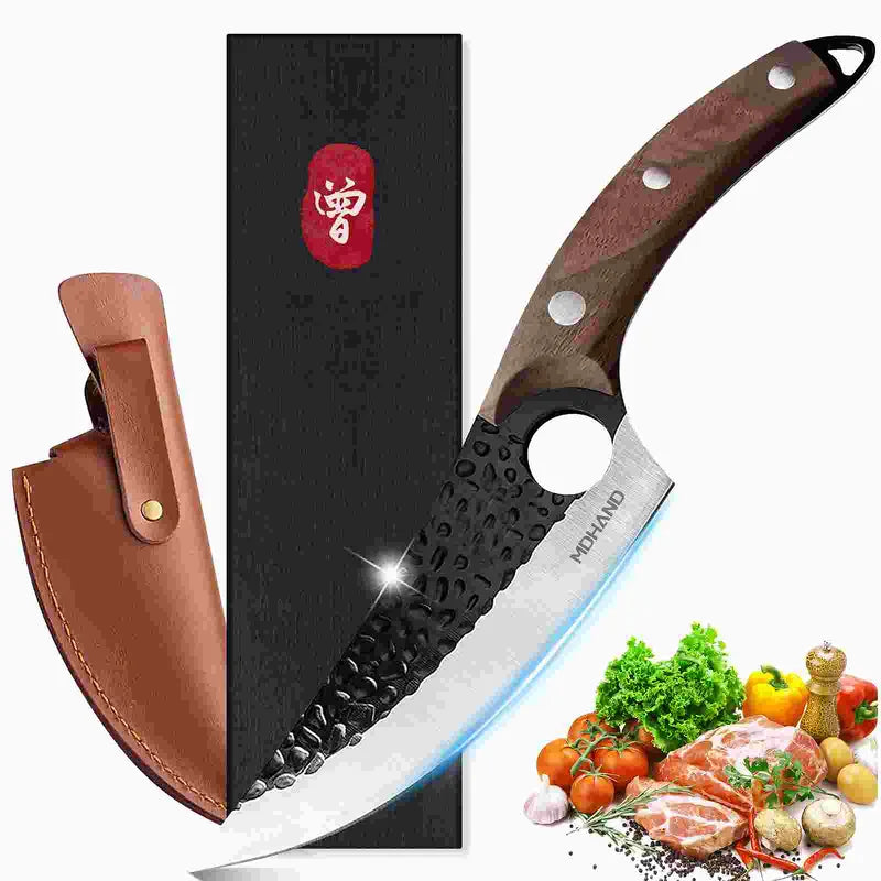 Double-Blade Curved Knife with Leather Sheath