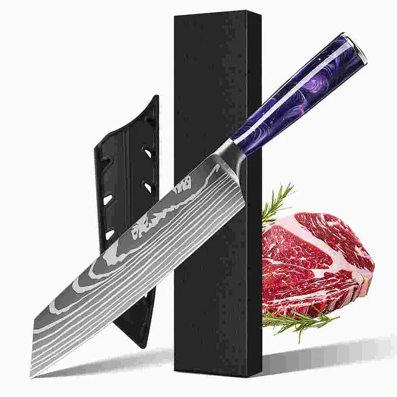 Purple Resin Handle Kitchen Knife with Sheath